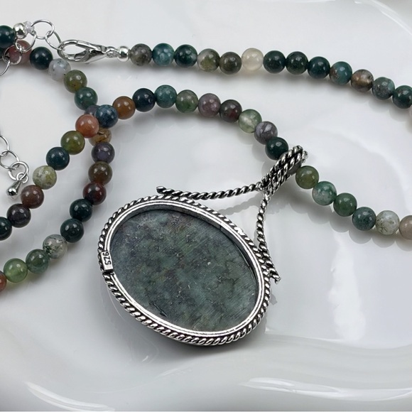 African Turquoise Pendant Necklace Jewelry Set Lot Sterling Silver 925 Overlay - Picture 8 of 10